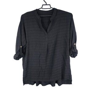 Womens Black Blouse Top Button Up Roll Tab Sleeve Viscose & Polyester Size 2XL